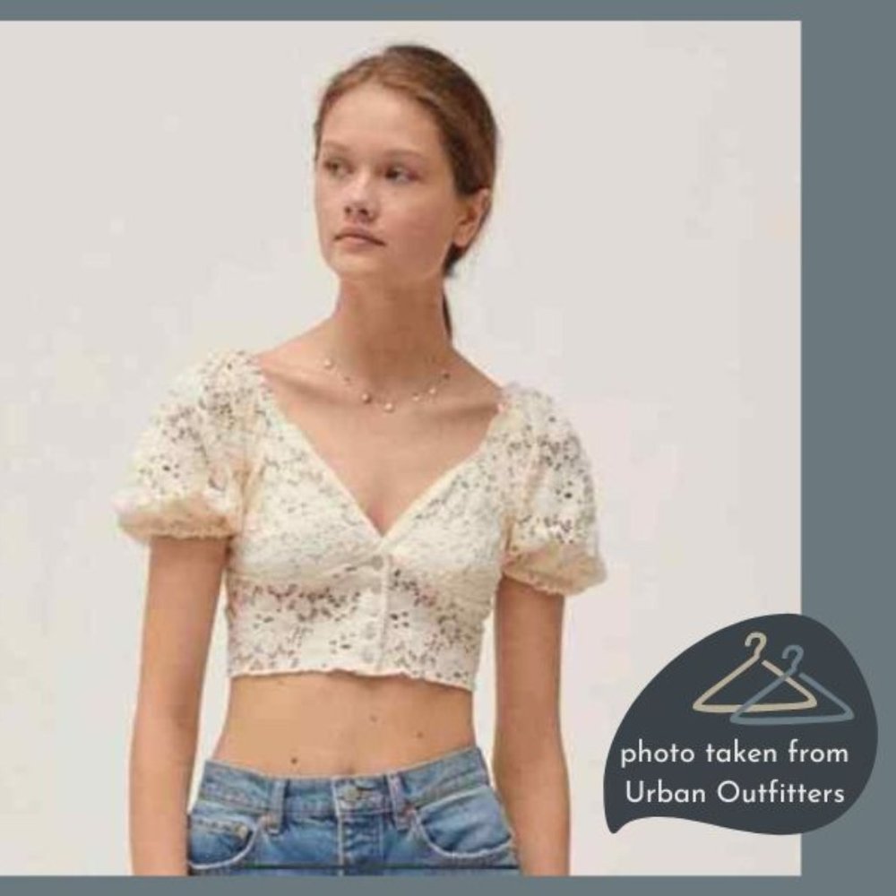 Urban Outfitters Ivory Lace Puff Sleeve Top Size Large